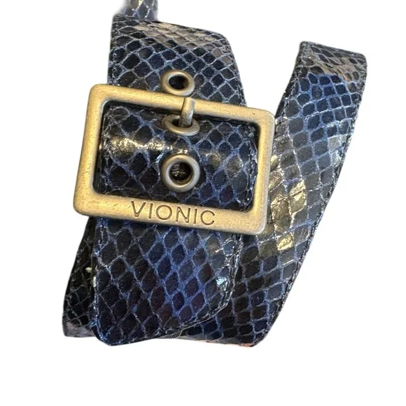 Vionic Skylar Adjustable Slide Orthotic Sandal 12 Blue Snake Embossed Comfort - Picture 8 of 10